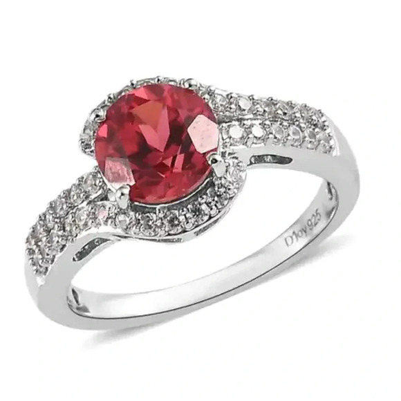 Padparadscha Sapphire & White Zircon Ring In 925 Sterling Silver - Picture 6 of 9